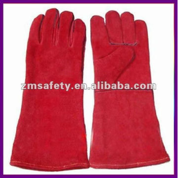 Guantes de soldadura divididos de la vaca roja para la industria que trabaja ZMR104